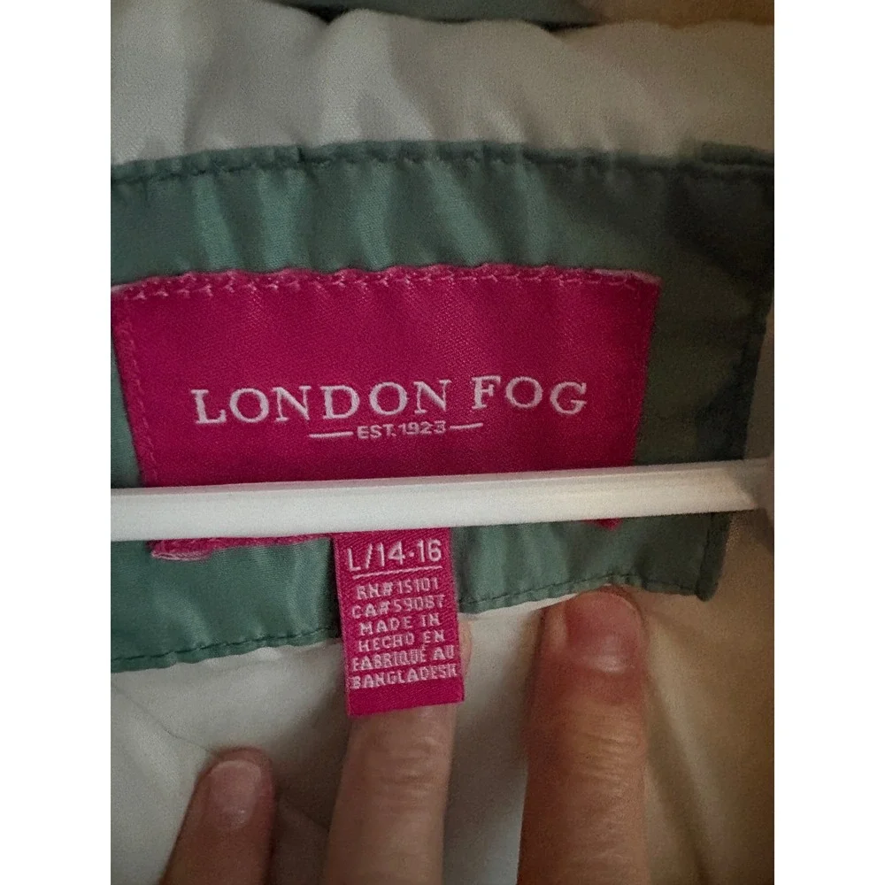 London Fog Kids Sherpa Fleece Quilted Pullover Hoodie Green Cream L 14-16